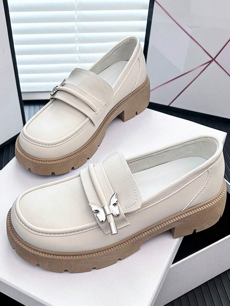 女士时尚休闲厚底乐福鞋 - 米色 - 查看 1