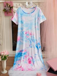 Tie-Dye Print Casual Round Neck Bodycon Dress