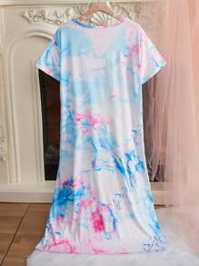 Tie-Dye Print Casual Round Neck Bodycon Dress