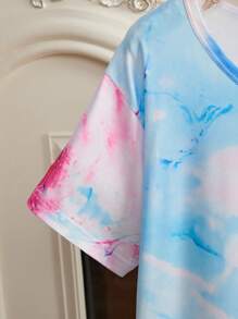 Tie-Dye Print Casual Round Neck Bodycon Dress