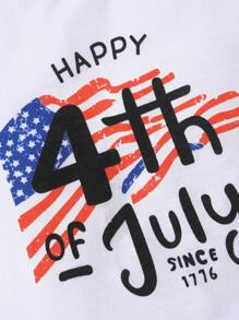 Tânăr băiat ținute pentru ziua de 4 iulie Set maieu și pantaloni scurți pentru Ziua Independenței, cu litere și imprimeu american pentru vară