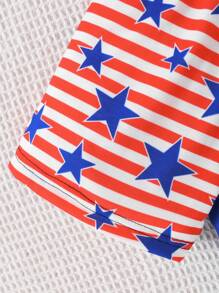 Tânăr băiat ținute pentru ziua de 4 iulie Set maieu și pantaloni scurți pentru Ziua Independenței, cu litere și imprimeu american pentru vară