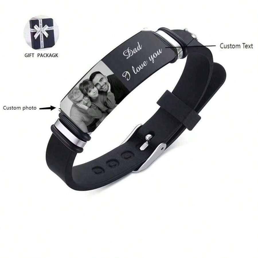 Custom Photo-Engraved Silicone Watch Strap Bracelet, Adjustable Image Bracelet, A Personalized Gift For Men On Father's Day.