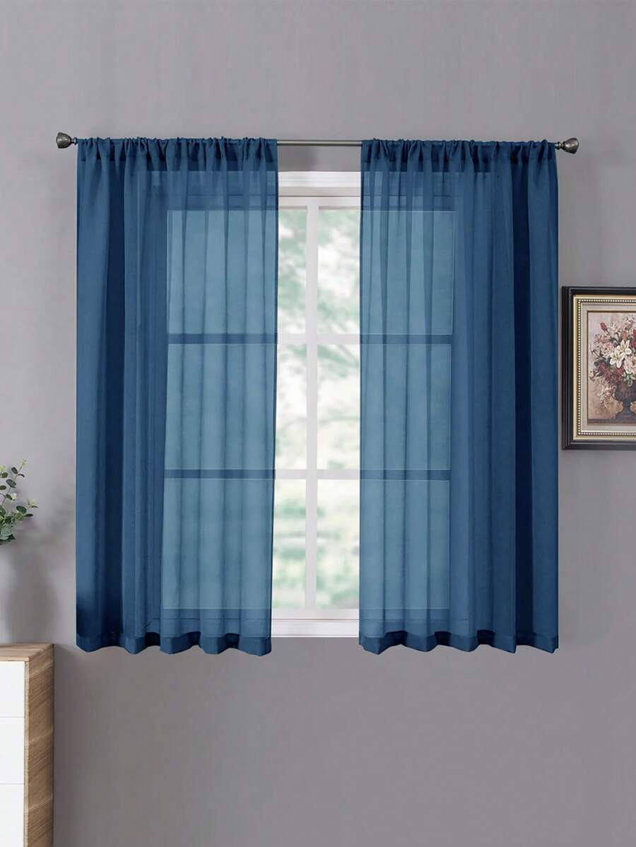 2 Paneles de pantallas de ventana unicolor, cortinas decorativas desmontables que transmiten luz, cortinas de privacidad para habitaciones y salas de estar - Azul marino - View 1