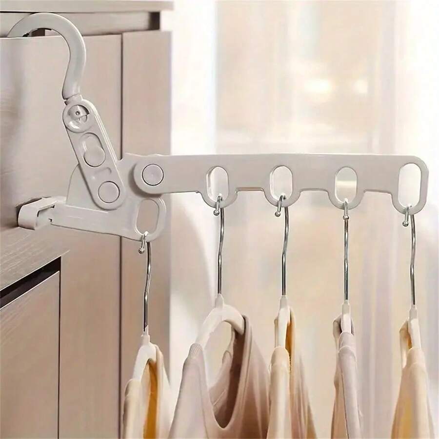 1pc Foldable 5-Hole Clothes Hanger, Portable Indoor Clothes Drying Rack For Travel Hotel Dormitory - White - View 1