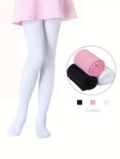 3pairs Girls Kids Velvet Solid Color Stockings Leggings Tights, Children Kids Dress Pantyhose Ballet Dance Socks