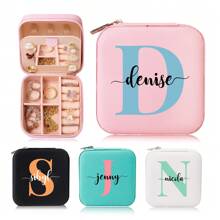 1PC Personalized Jewelry Box With Mirror , Initials,Custom Name PU Square Jewelry Box Gift, Travel Leather Ring Box, Customized Jewelry Storage Box, Women'S Mother'S Day Gift, Best Friend, Mother, Grandma, Girlfriend'S Gift