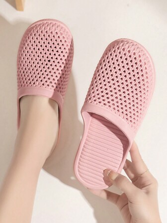 Women Waterproof, Non-Slip, Breathable, Closed Toe Slippers With Low Heel, Ideal For Elderly