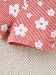 2pcs Baby Girls Cute Waffle Print Short Sleeve Thin Outfit Set, Summer - Pink - View 6