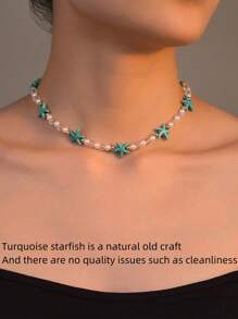 1根多色海藍寶石海星假珍珠水晶頸鏈