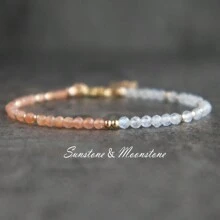 天然日月石可調節手鐲，3毫米雕刻寶石手鐲 - 彩色的 - 查看 3