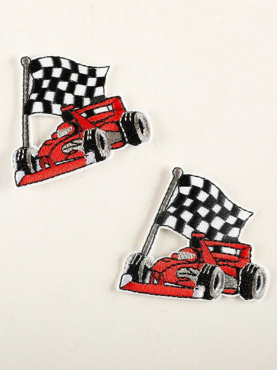 2pcs Race Car Embroidered Fabric Patch Badge DIY Clothing Pants Hat Bag Shoe Phone Case Decoration Accessories Iron-On Style - Multicolor - View 1