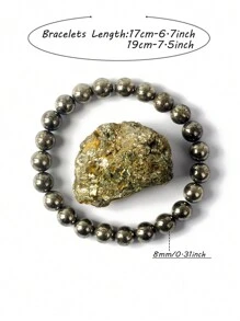 Pulsera de cuentas de pirita de energía original, pulsera de piedra de hematita natural para hombres, pulsera de bola de piedra de hematita y pirita, pulsera de cuidado de la salud y adelgazamiento, pulsera de piedra natural de hematita para hombres y mujeres, pulsera de bolas sin imán, pulsera de energía, chakra y yoga, nueva pulsera clásica de ónix negro de obsidiana natural para hombres, pulsera de piedra natural de ónix negro brillante hecha a mano, joyería de yoga y meditación al por mayor