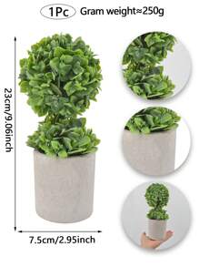 1入組9.06英寸春季人造仿真綠色植物盆栽，圓形綠葉盆栽植物，適用於家居桌面裝飾，辦公桌裝飾 - 綠植盆景擺飾 - 查看 3