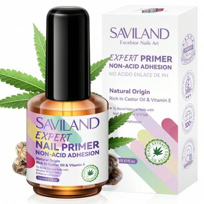 SAVILAND Nail Primer No Lift: Acid Free Primer Nail Prep Bond With Vitamin E Ingredient Castor Oil For Gel Acrylic Dip Nails, Ultra-Strong Adhesion Pr