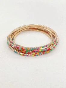 6pcs/Set Acrylic Rhinestone Candy-Colored Women Elastic Bracelets, Fashion Accessory For Party, Holiday, Spring