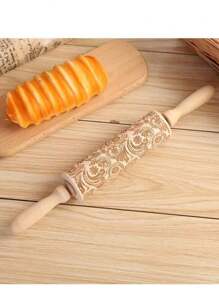 1 pieza Rodillo de amasar de madera de relieve, rodillo de relieve grabado con patrón de flor de copo de nieve para galletas