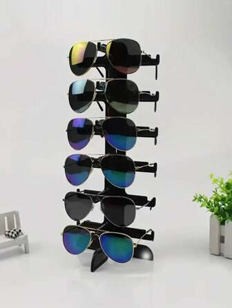 1 pieza Soporte de exhibición de anteojos de plástico negro, Estante de almacenamiento de escritorio para anteojos y gafas de sol, Soporte de almacenamiento para gafas de sol, Para cómoda, dormitorio, sala de maquillaje, ventana de centro comercial