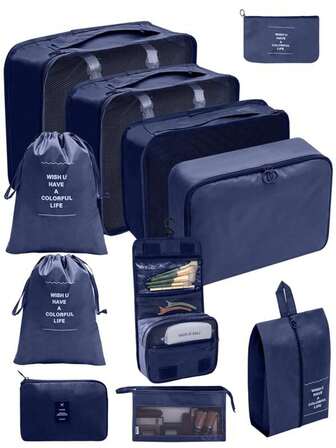 11 件/套双色旅行收纳袋，极简主义涤纶行李打包收纳袋，适用于旅行配件，旅行背包，旅行包，行李箱，旅行装备，返校搬家袋收纳袋