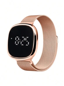 1 pièce Montre numérique électronique à affichage carré argenté magnétique/ Montre cadeau BFF Bracelet milanais à boucle magnétique Montre de sport numérique