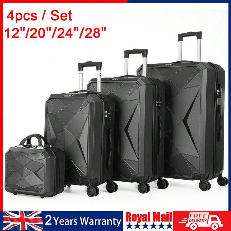 OYAJIA 4PCS Suitcase Set ABS Hard Shell Trolley Cabin 4 Wheels Light Travel Luggage Set - Black - View 1