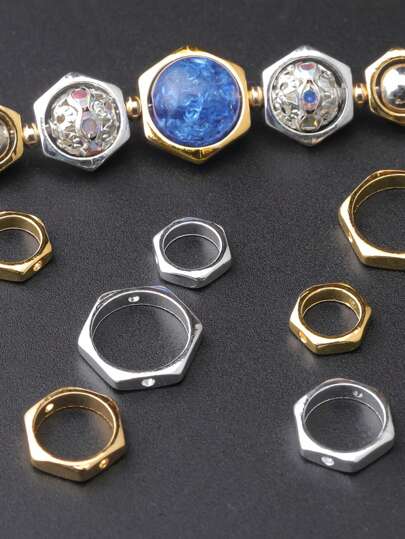 10Pcs 6mm/8mm/10mm Silver Rhombus Shape Bead Frame Circle Ring Bead Frame Golden Oval Polygon Spacer Bead Connector Link Ring For DIY Necklace Bracelet Earring Pendant Accessories