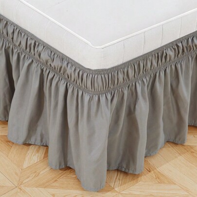 1pc Solid Color Elastic Bed Skirt, Wrap Around Bed Skirt, Soft Bedding Set, Ruffled Lace Bed Skirt, Comfy & Durable