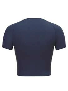 Women's Quick Dry Compression Workout T-Shirt With Short Sleeves, Round Neck And Open Belly Design For Running And Fitness Training Gym Top Tight Shirts