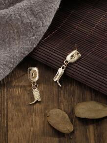 1對 歐美復古西部牛仔風格合金牛仔帽和靴子造型耳環，適合女性日常佩戴 - 金黃色 - 查看 2