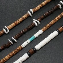 Conjunto de 4 piezas de collar de estilo bohemio de playa con conchas de coco y mar, adecuado para uso diario de hombres