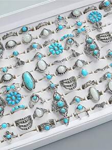 20 cái Kết hợp Thanh lịch Boho Duy nhất Nhẫn : Màu ngọc lam , Hoa Và Chim ưng Thiết kế - Đa chức năng Và Phong cách Vintage , Thích hợp Đối với Tất cả các mùa Và Dịp ( Không có Hộp ) - Nhiều màu - Xem 2