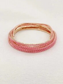 6pcs/Set Acrylic Rhinestone Candy-Colored Women Elastic Bracelets, Fashion Accessory For Party, Holiday, Spring