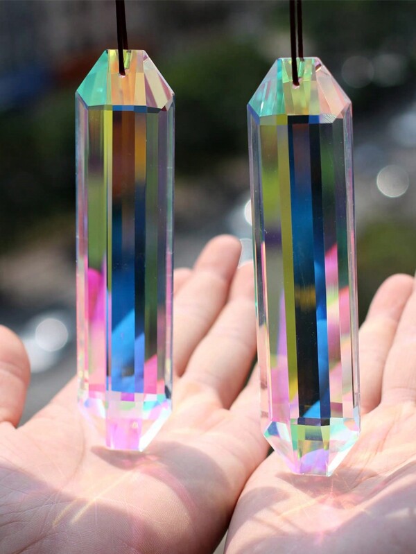 2Pcs 76mm Suncatcher Prism Pendant For Window,ABColor Crystal Stick Rainbow Maker Garden Hanging Sun Catcher Ornament(76mm)