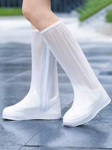 1pc White High Tube Rainproof Thickened Anti-Slip Shoe Cover Made Of PVC For School,Office,Household,Travel, Back To School Supplies