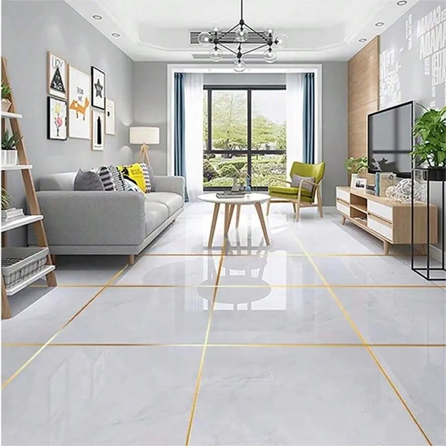 1 Roll Of Multifunctional Self-Adhesive Waterproof Floor Sticker In Gold/Silver- 50m Ideal For Daily Household Use - Multicolor - View 1