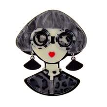 1pc Women Personalized Girl Wearing Glasses Acrylic Brooch, Portrait Style Pin For Jackets, Backpacks