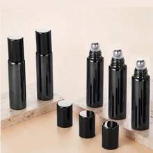 5pcs 10ml Rollerball Bottles For Perfume & Essential Oil, Black Glass Cosmetic Bottle For Travel And Portability - Black - View 2