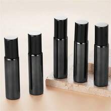 5pcs 10ml Rollerball Bottles For Perfume & Essential Oil, Black Glass Cosmetic Bottle For Travel And Portability - Black - View 4