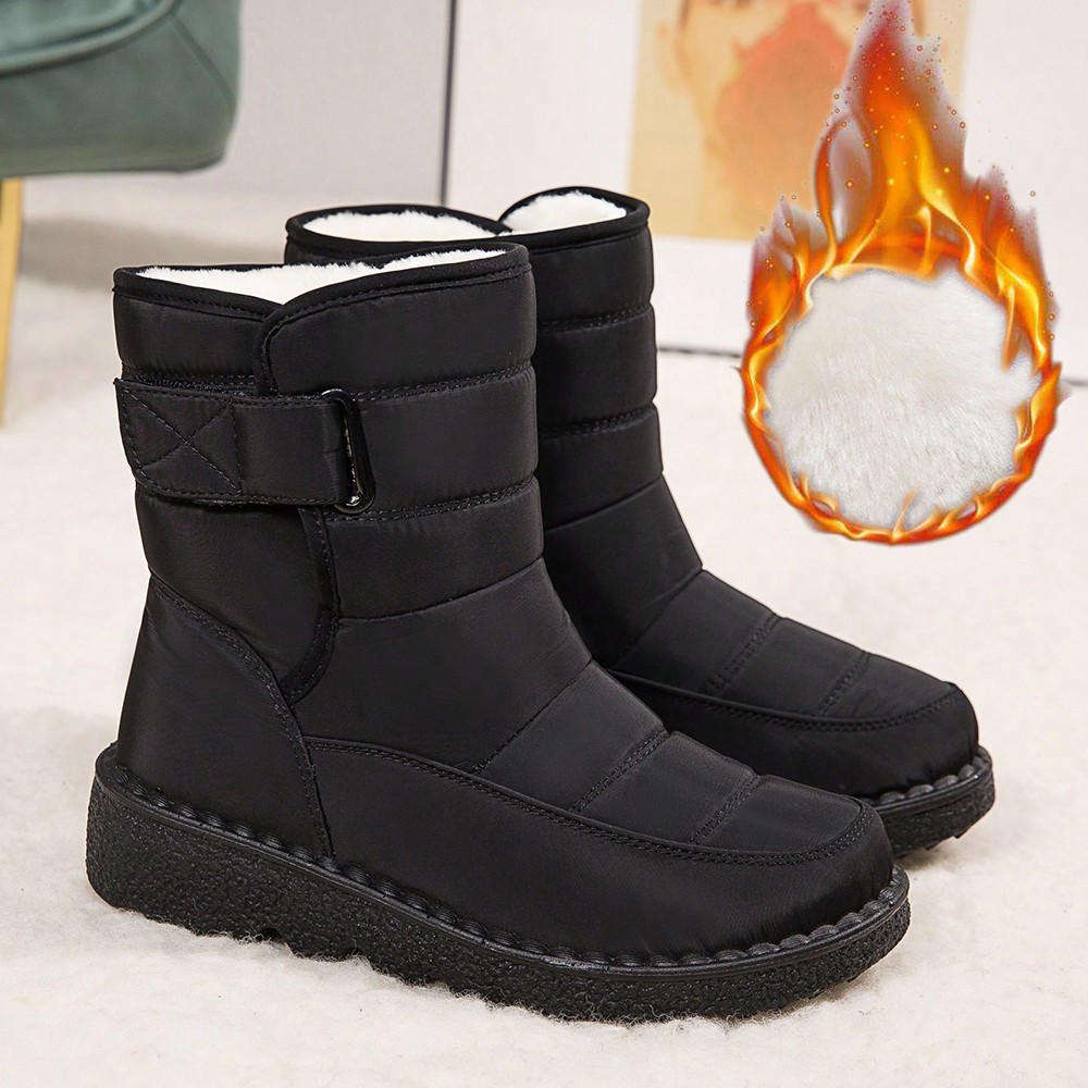 Botas de nieve para mujer para exteriores, de media pantorrilla, cálidas, gruesas, de punta redonda, de tacón plano, tallas grandes del 36 al 45, an