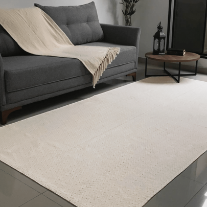Tapete Sala Quarto 100% Algodão 1,40 x 2,00m Cru/Creme Natural Antiderrapante Geométrico Artesanal Minimalista