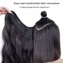 Women V-Shaped Hair Extension With Synthetic Fiber Water Ripple Texture High Temperature Hairpiece Clip, Halloween - Black-brown - View 6