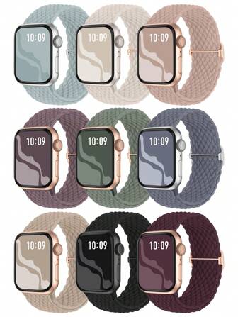 4 件/套编织弹性单圈表带，兼容 38 毫米 40 毫米 41 毫米 42 毫米 44 毫米 45 毫米 46 毫米 49 毫米，男女通用，彩色多功能尼龙弹性表带，腕带兼容 Ultra 2 系列 SE 11 10 9 8 7 6 5 4 3 2 1，可作为返校学生的礼物