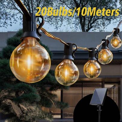 Outdoor Festival Illumination G40 Bulb Lights, Solar Powered LED Decoration Lights, Plastic Waterproof And Shockproof Light String, Used For Party Lighting, New Year Garden, Camping, Wedding Retro String Lights Decoration Outdoor Lights Fairy Lights, Solar Christmas Lights, Christmas Lights Outdoor, Solar Lights Outdoor