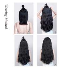 Women V-Shaped Hair Extension With Synthetic Fiber Water Ripple Texture High Temperature Hairpiece Clip, Halloween - Black-brown - View 9