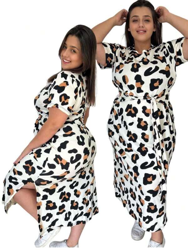Vestido Midi Lindo Modelo Estampado Plus Size Fenda Lateral Do G Ate G4