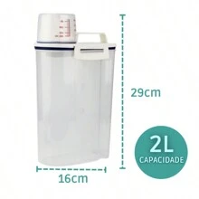 Pote com Copo Medidor Hermético Bico Dosador Cozinha Lavanderia Multiuso 2L - Transparente - Visão 10