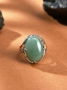 1pc Natural Quartz Crystal Smooth Egg-Shaped Open Ring For Men