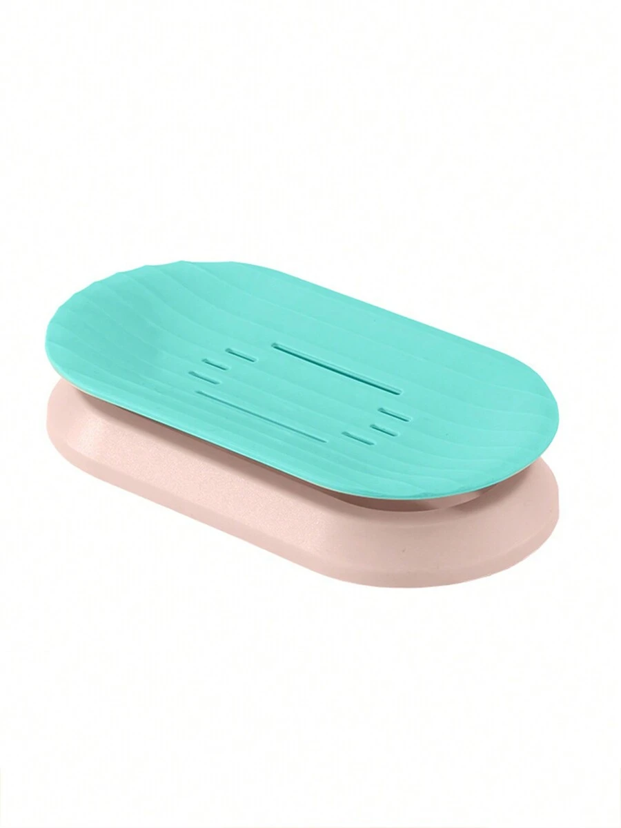 1pc Double-Layer Plastic Soap Box With Drainage Hole, Portable Soap Holder, Suitable For Shower, Bathroom, Kitchen - Green - View 1