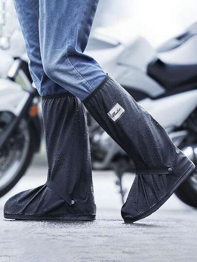 1 par de capas de chuva pretas para sapatos, masculinas e femininas, antiderrapantes, resistentes ao desgaste, solas grossas, estilo cano alto para escola, escritório, casa, viagem, material de volta às aulas, verão refrescante, praia, viagem