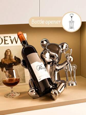 1 pièce de range-bouteilles de vin en céramique avec ouvre-bouteille, décoration en forme d'ours plaqué, convenant au rangement et à l'organisation dans le salon, le bar et la cuisine, pour les fêtes, les décorations d'anniversaire, pour l'extérieur, le camping